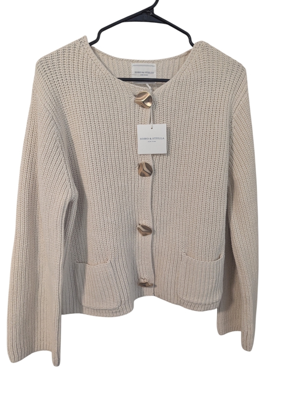 Soho&Stella, Cream Knit Button-Front Women's Sweater, Size M